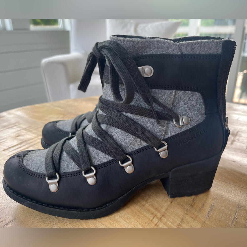 Merrell Shiloh II Ankle Boots Booties Women 6 Black Gray Leather Zip Shoes